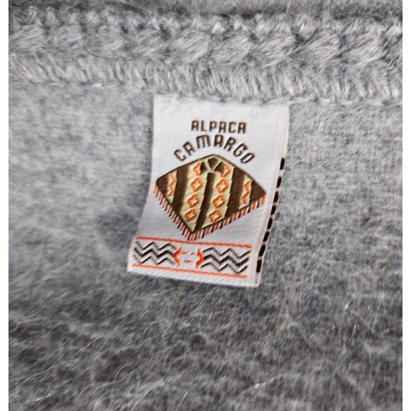 100% Alpaca Crochet Floral Trim Wool Shawl Soft Gray Boho Indie Fairycore - Picture 3 of 8